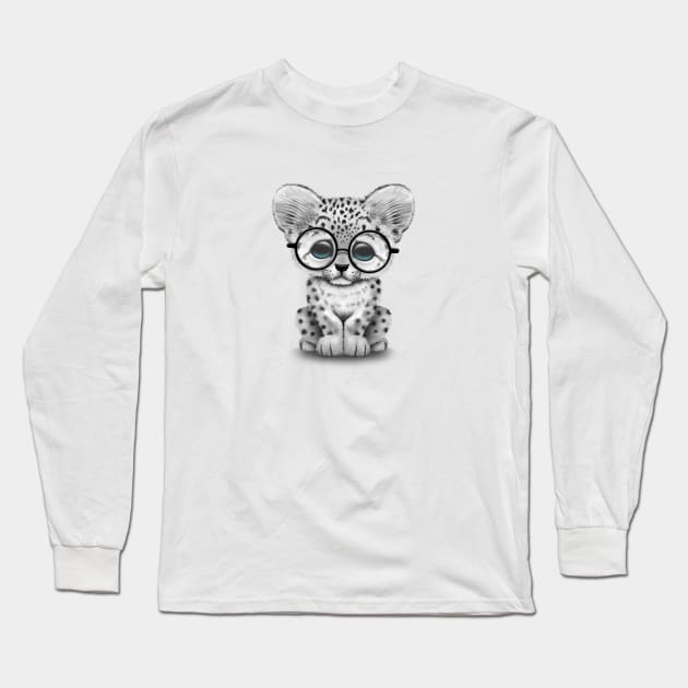 Cute Snow Leopard Cub Wearing Glasses Long Sleeve T-Shirt by jeffbartels